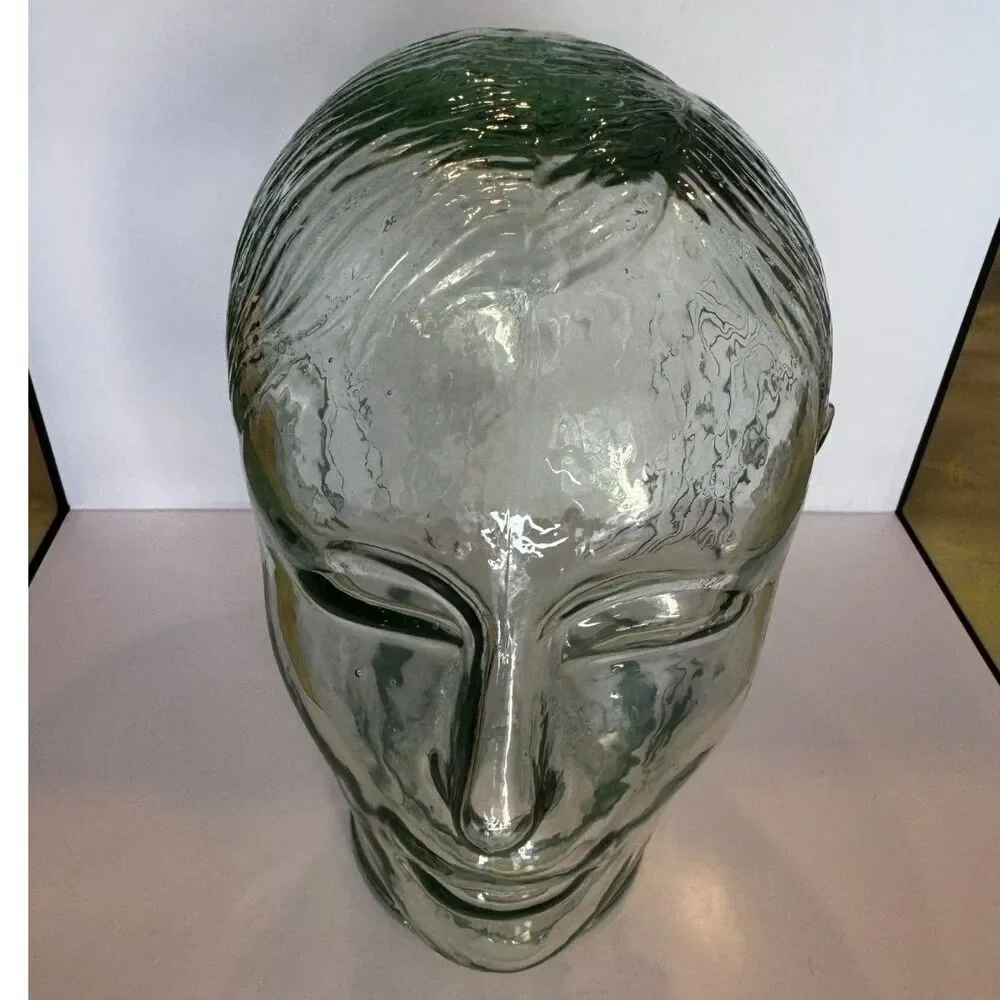 Fabulous vintage glass head with face and molded hair, ears; must see RARE